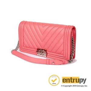 CHANEL Pink Single Flap Boy Bag Chevron Leather